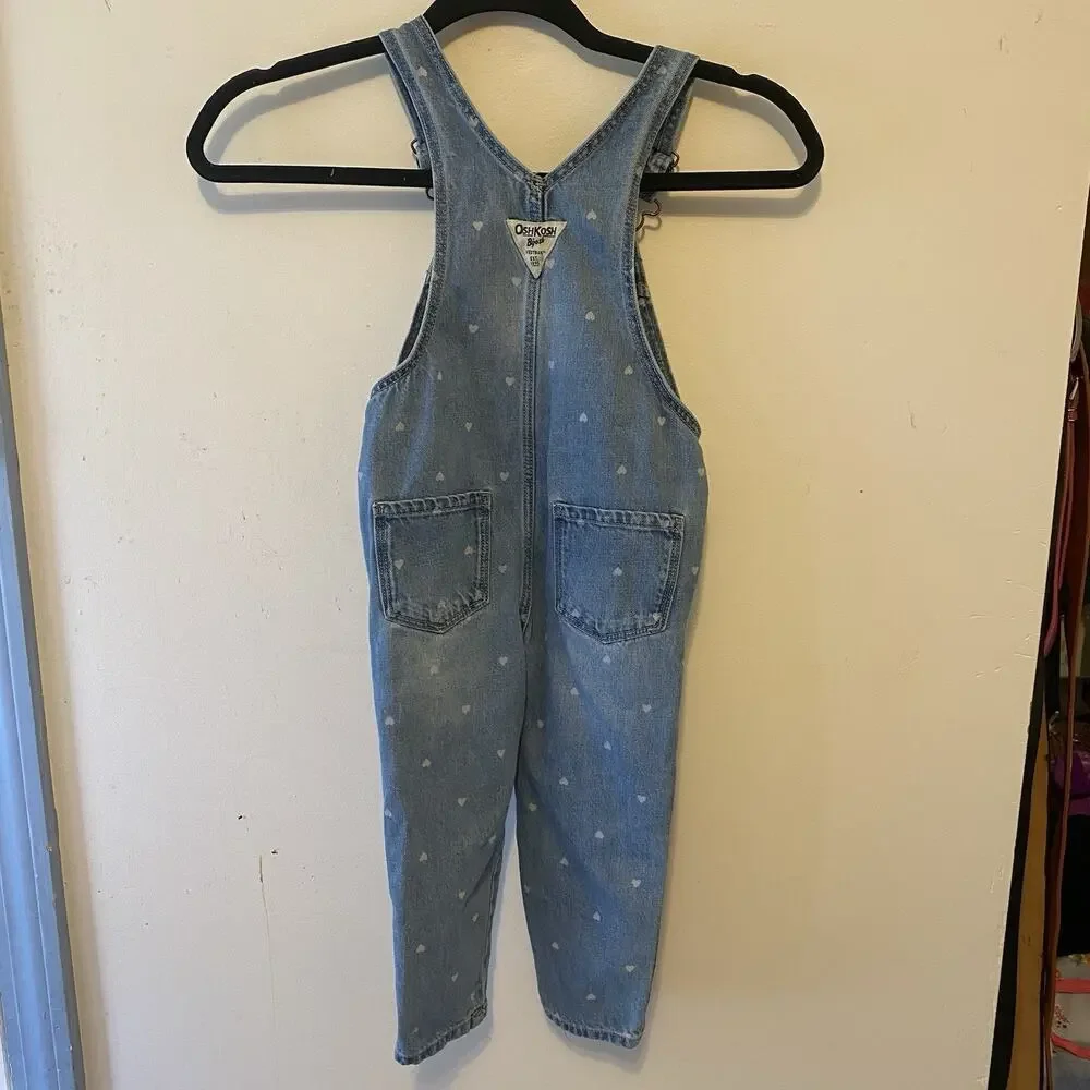 Oshkosh BGosh Girls overalls all over heart print denim blue white vestbak 2T